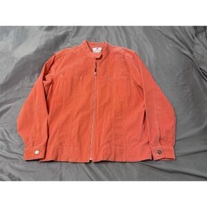 Quacker Factory Corduroy Jacket Womens Large Zip Front Rhinestone QVC Peach